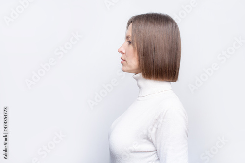 portrait of young woman isolated on white, copy space
