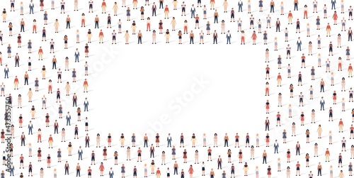 Crowd people pattern set in flat style. Vector illustration men and women isolated on white background