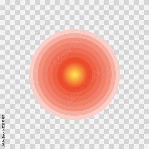 Pain concentration icon. Red trasparent circles, symbol of pain concentration for medical painkiller drugs, headache, muscle and stomach ache designation. Vector