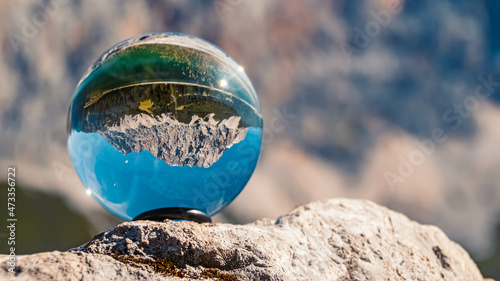 Canvas Print Crystal ball alpine summer landscape shot at the famous Ehrwalder Alm near Ehrwa