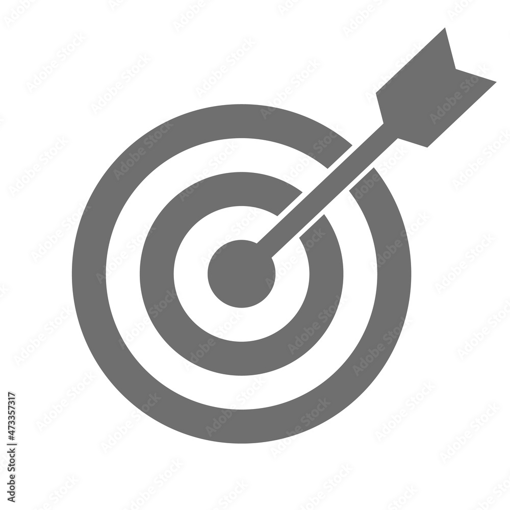 Target icon and bow arrow. Simple gray vector.