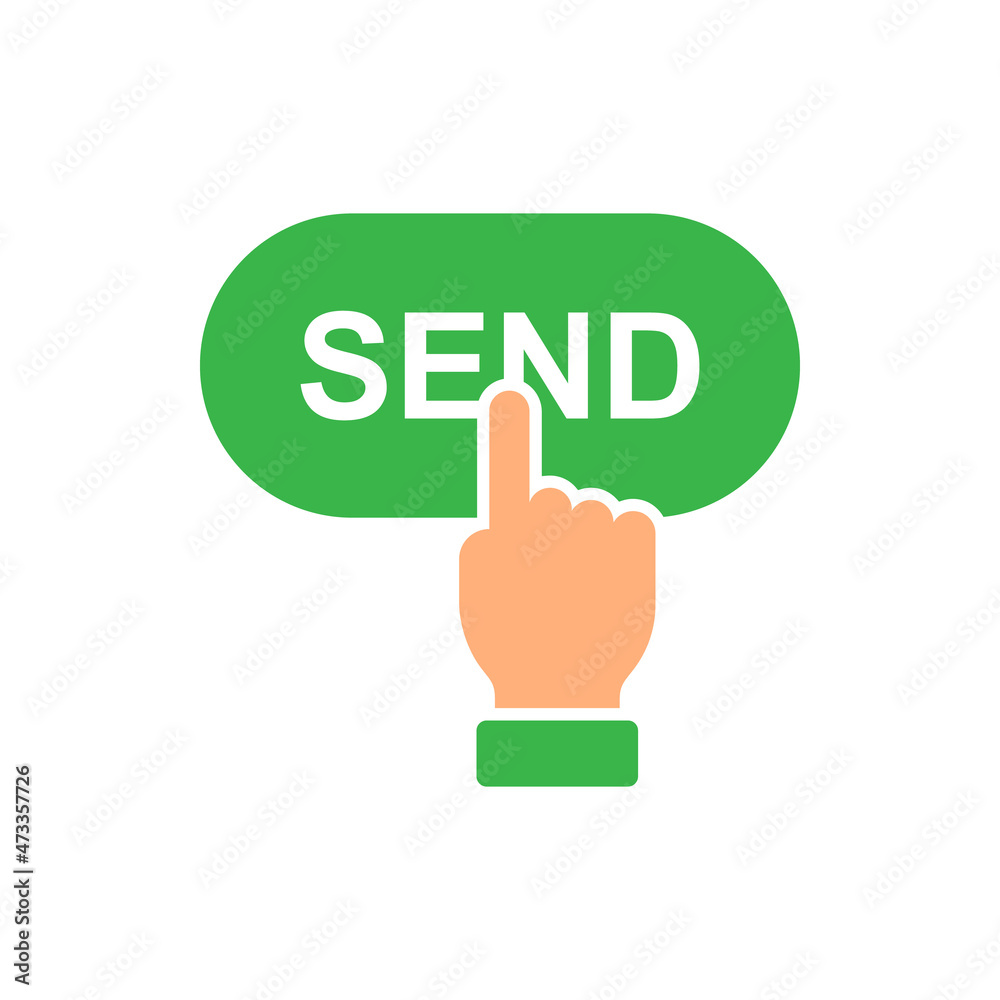 Hand clicking send button icon design isolated on white background. Vector illustration Hand clicking send button icon design isolated on white background. Vector illustration
