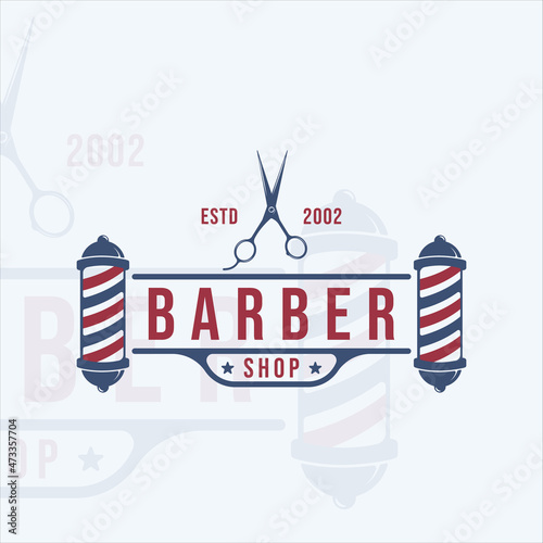 barber shop logo vintage vector illustration template icon graphic design. scissors symbol for business with retro style