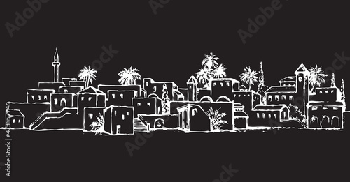 City in a desert. Vector drawing