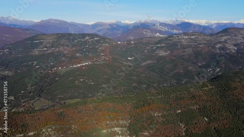 Aerial fly over of the area surounding the village of Sigale on the route from Gillette in the Alpe Maritimes photo