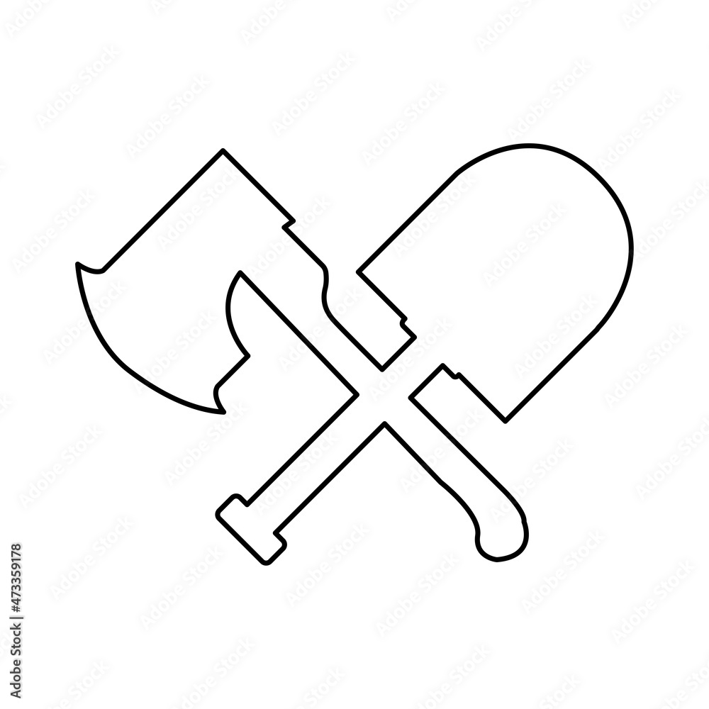 icon of tools, shovels and axes on a white background, vector illustration