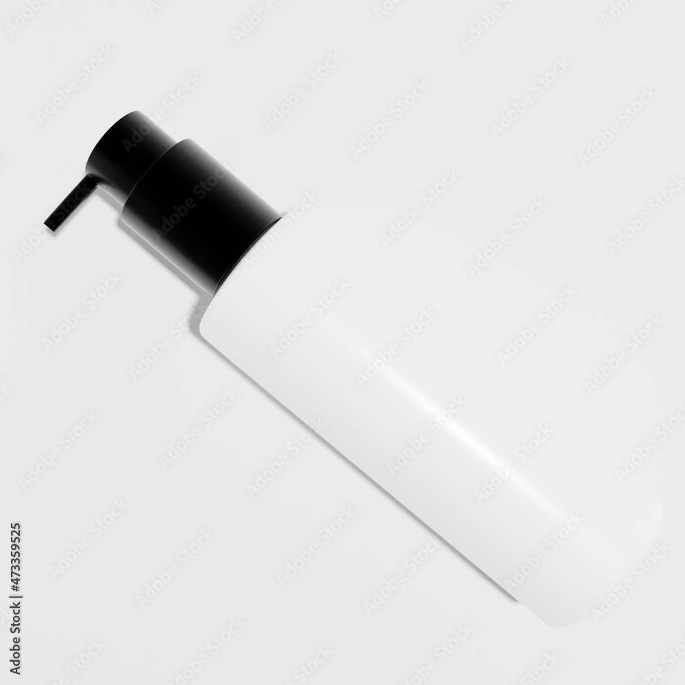 white bottle cosmetic with black cap a top view 3d render white bottle cosmetic with black cap a top view 3d render