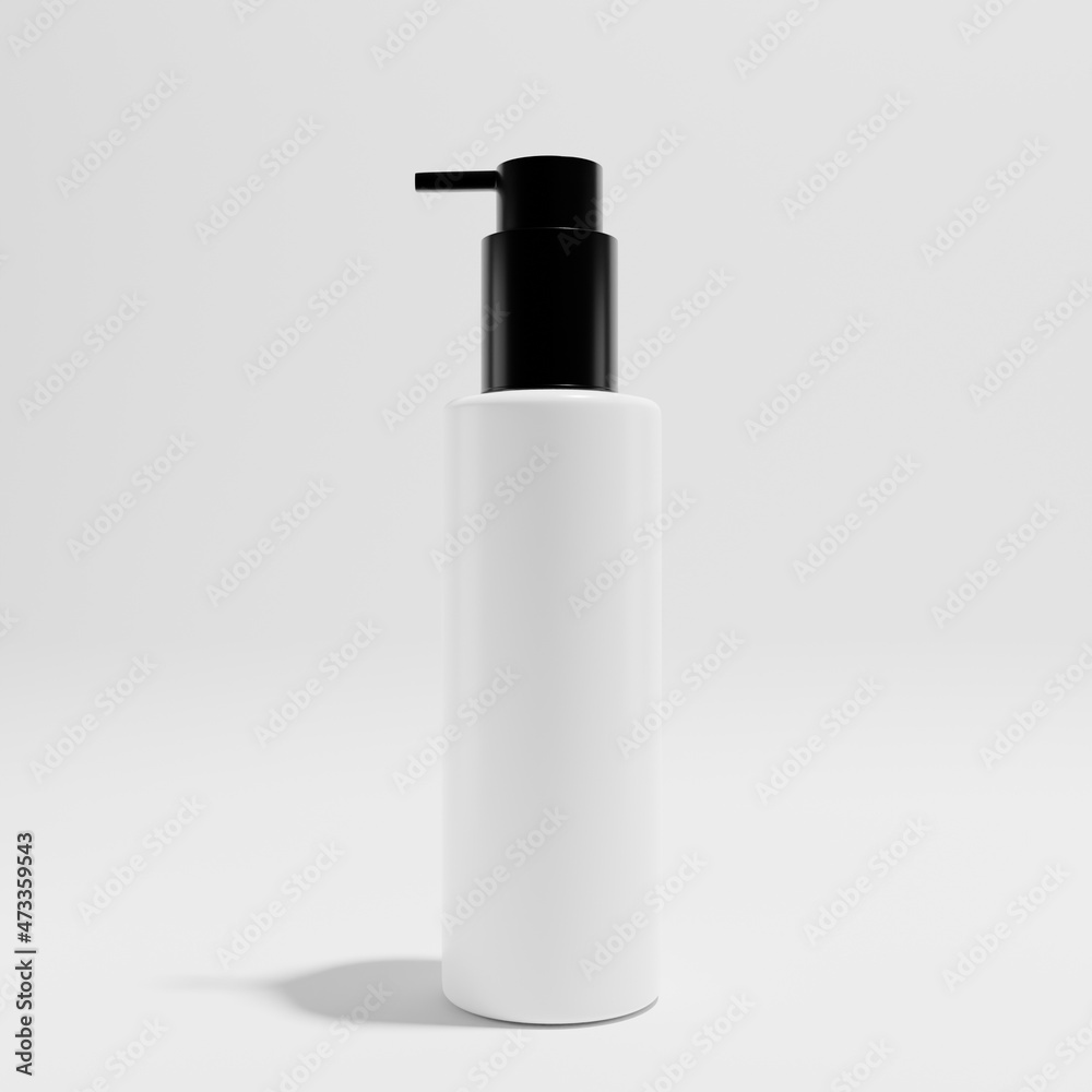 white cosmetic container with black cap a front view 3d render white cosmetic container with black cap a front view 3d render