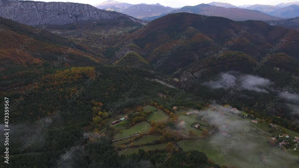 Aerial fly over of the area surounding the village of Sigale on the route from Gillette in the Alpe Maritimes
