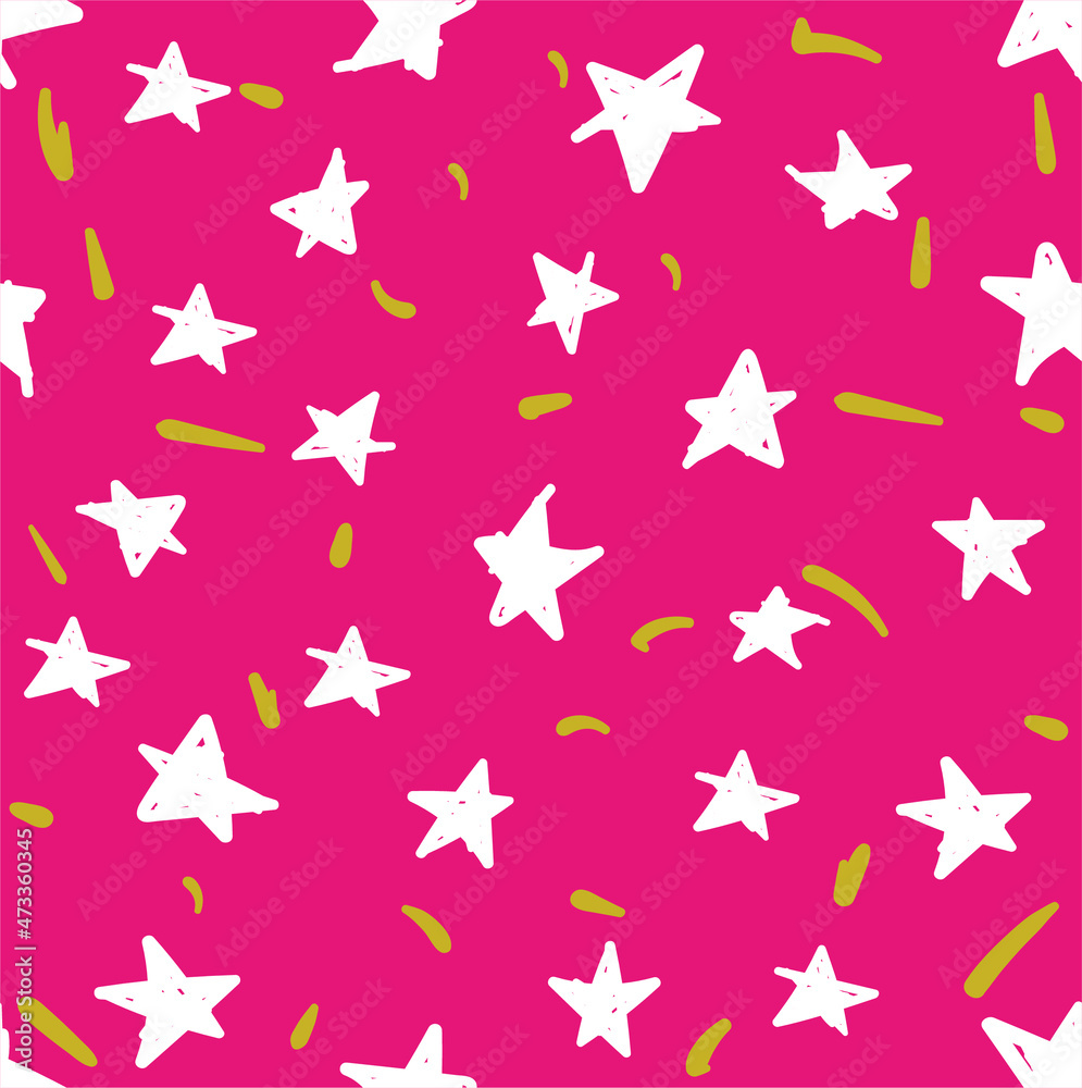 Simple vector seamless pattern with cute stars doodles. Wallpaper or background for printing on paper or fabric. Great ornament for the interior of a children's room Simple vector seamless pattern with cute stars doodles. Wallpaper or background for printing on paper or fabric. Great ornament for the interior of a children's room