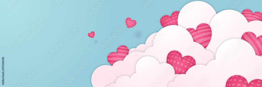 Valentine's Day poster or banner with many sweet hearts and sweet gifts on red background.Promotion and shopping template or background for Love and Valentine's day concept