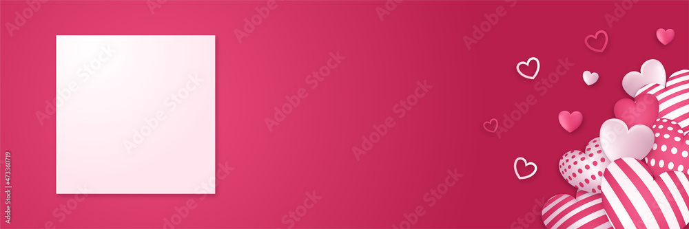 Valentines vector banner template background. Valentines day store discount promotion with white space for text and hearts elements in red background. Vector illustration. Valentines vector banner template background. Valentines day store discount promotion with white space for text and hearts elements in red background. Vector illustration.