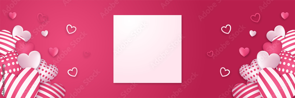 Valentines vector banner template background. Valentines day store discount promotion with white space for text and hearts elements in red background. Vector illustration. Valentines vector banner template background. Valentines day store discount promotion with white space for text and hearts elements in red background. Vector illustration.