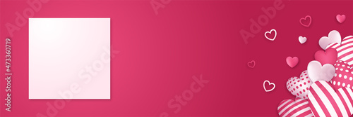 Valentines vector banner template background. Valentines day store discount promotion with white space for text and hearts elements in red background. Vector illustration.