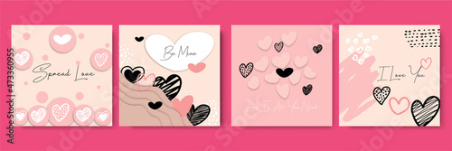 Happy Valentine's Day greeting cards. Trendy abstract square art templates. Suitable for social media posts, mobile apps, banners design and web/internet ads.
