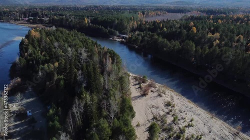 Flight over the river Siberia
