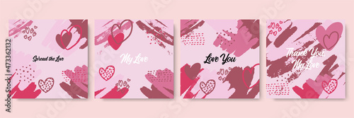 Vector card set for valentines day. Black, red and white poster collection with hand written brush lettering. Romantic collection for your design.