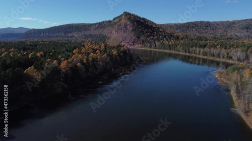 Flight over the river Siberia