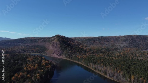 Flight over the river Siberia