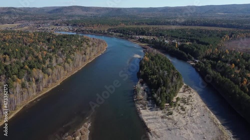 Flight over the river Siberia