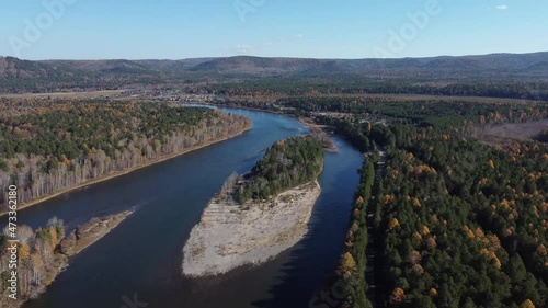 Flight over the river Siberia