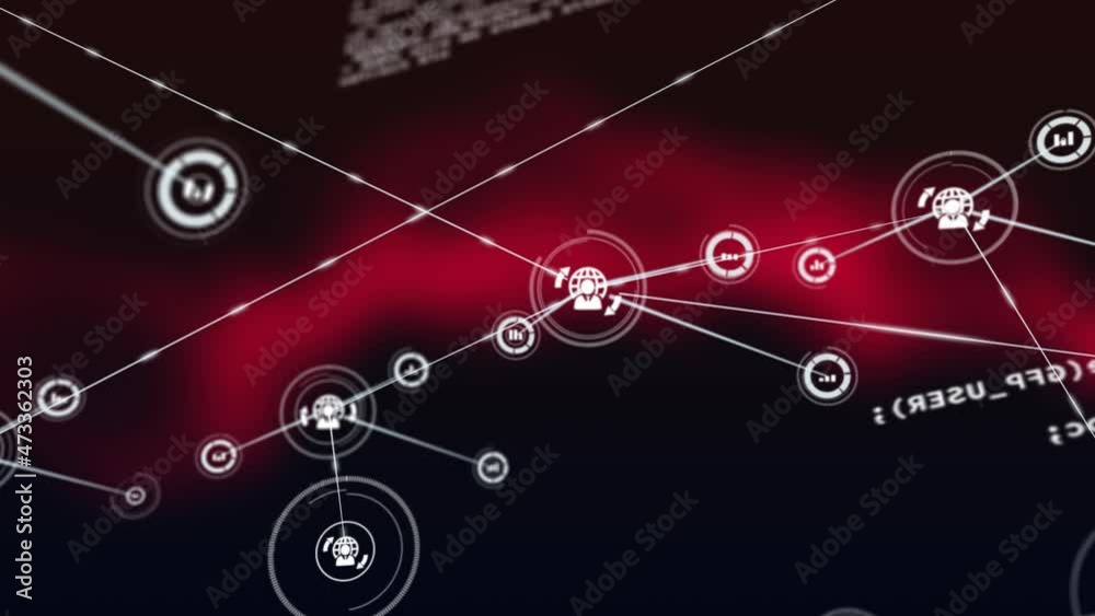 Animation of data processing and media icons on black background Animation of data processing and media icons on black background