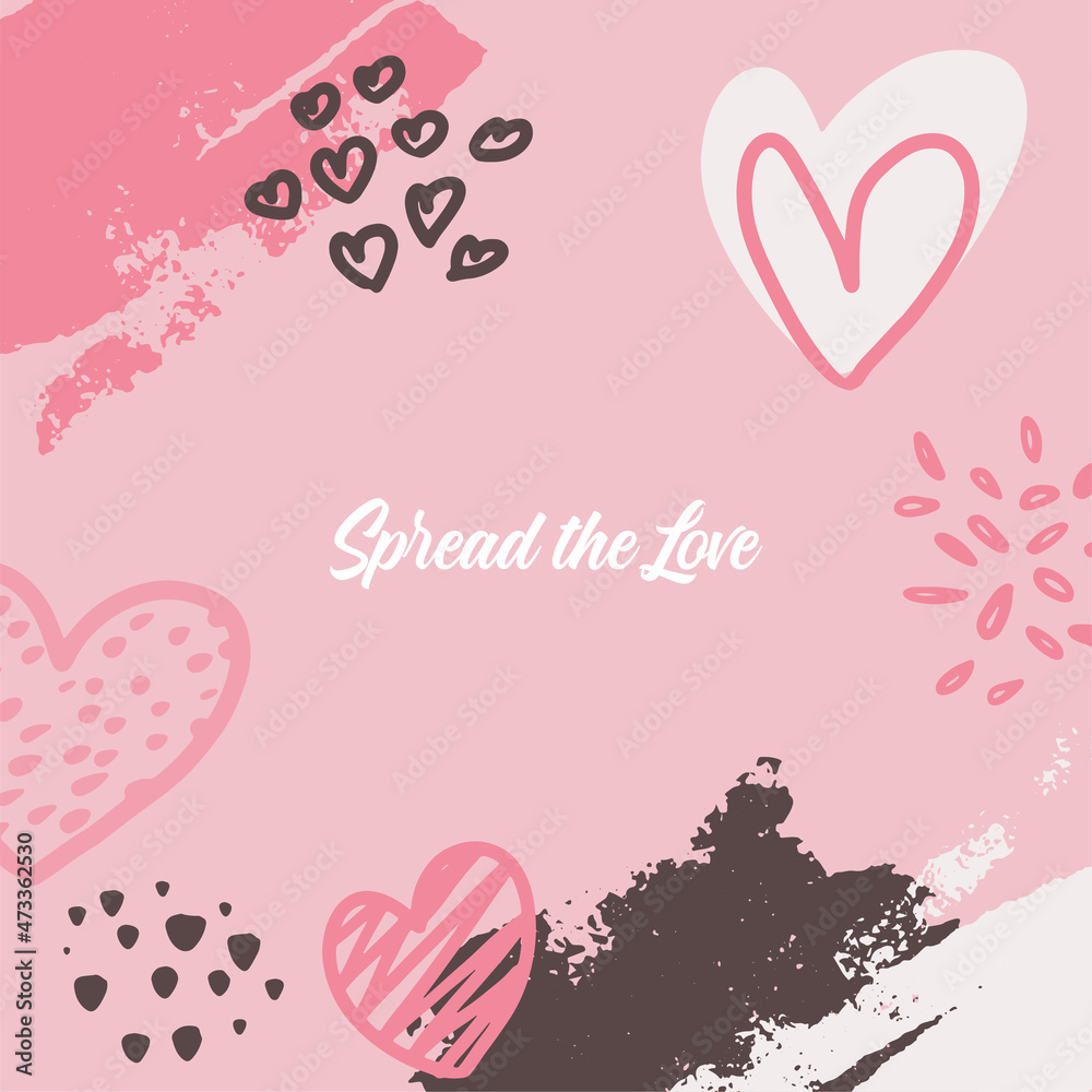 Valentine's day greeting cards with hand written greeting lettering and textured brush strokes on background. Happy Valentine's day, Love you words, love concept, Vector illustration