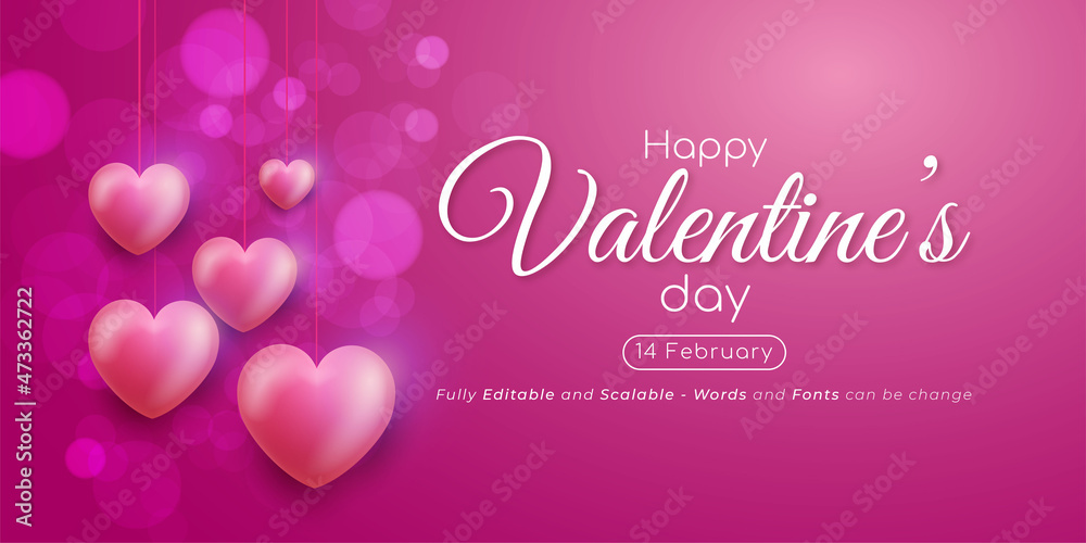 Realistic valentine's day banner with 3d heart icon decoration hanging on background in pink shades Realistic valentine's day banner with 3d heart icon decoration hanging on background in pink shades