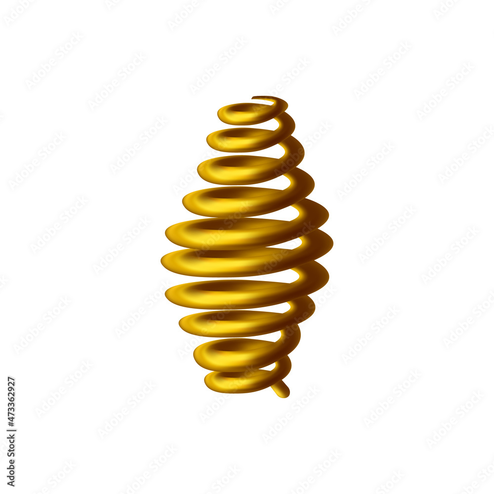 Barrel golden spring 3D vector icon. Compression metal spring, wide twisted coil realistic style illustration, isolated. Barrel golden spring 3D vector icon. Compression metal spring, wide twisted coil realistic style illustration, isolated.
