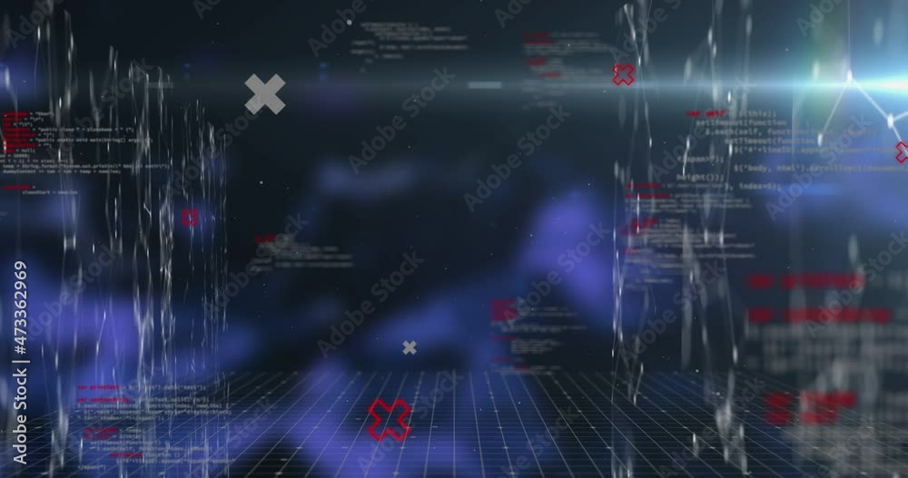 Animation of data processing and shapes on black background Animation of data processing and shapes on black background
