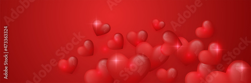 Red love valentine's banner background with hearts. Design for special days, women's day, valentine's day, birthday, mother's day, father's day, Christmas, wedding, celebrations. Vector illustration