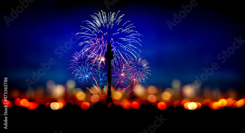 Fireworks in the night sky over Berlin TV tower photo