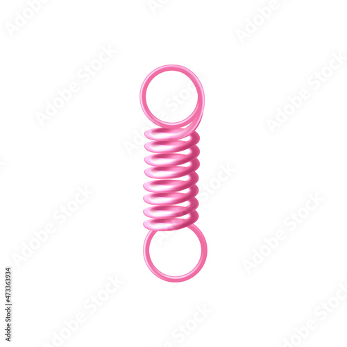 Tensional pink plastic spring or wire 3d realistic vector icon. Flexible tension spiral coil compressed to narrow cord.