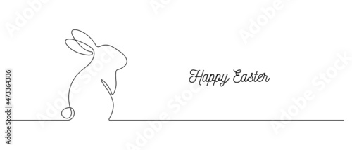 Continuous one line drawing of Easter Bunny. Cute rabbit silhouette with ears in simple linear style for spring design greeting card and web banner.Editable stroke. Minimalistic Vector illustration