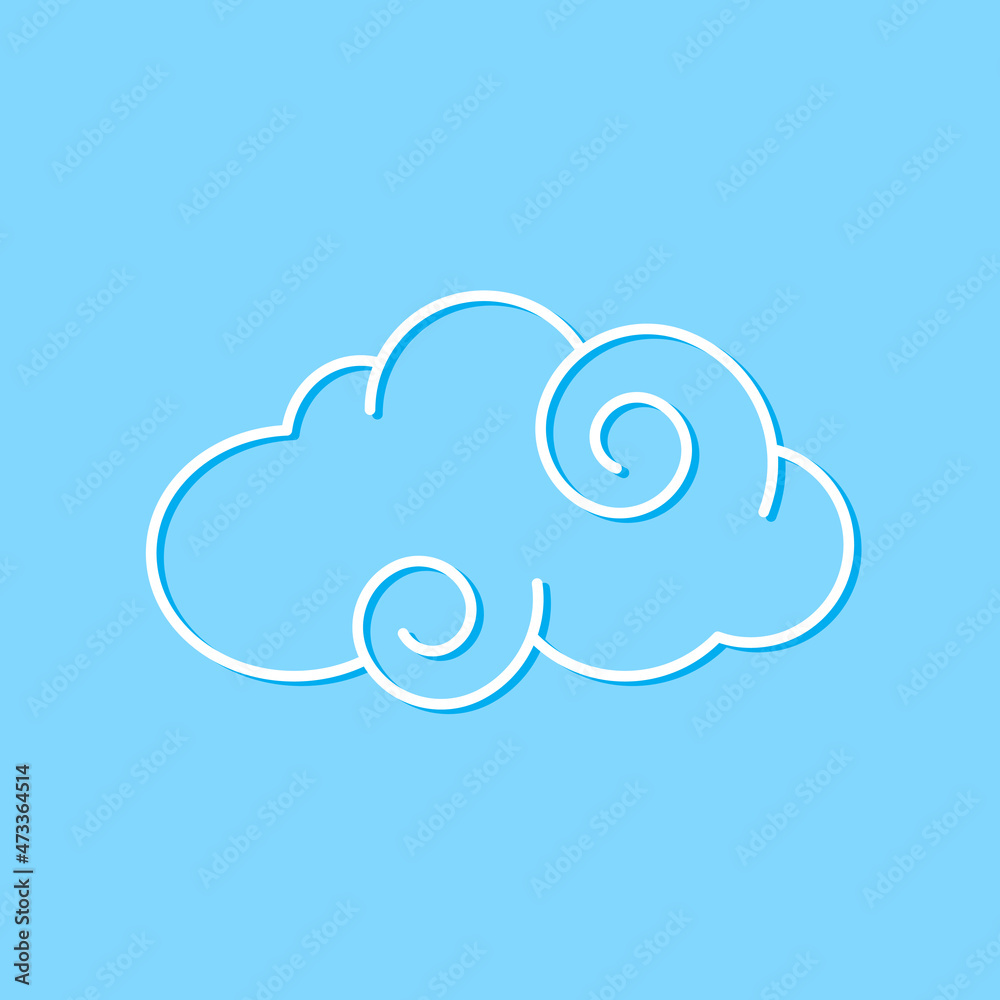 Swirl Cloud Isolated on Blue Backdrop. Illustration for Decorating Sky, Weather Forecast, Fabric Print. Sketch Template in Cartoon Outline Style. Kids Cartoon Style Swirl Cloud Isolated on Blue Backdrop. Illustration for Decorating Sky, Weather Forecast, Fabric Print. Sketch Template in Cartoon Outline Style. Kids Cartoon Style