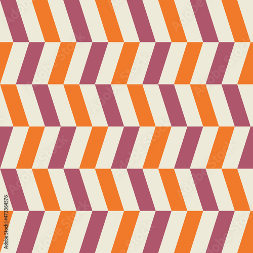 Abstract Horizontal Zigzag Retro Pattern in Magenta, Gray, and Orange Colors. Background for Cards, Textiles, Wrapping Paper
