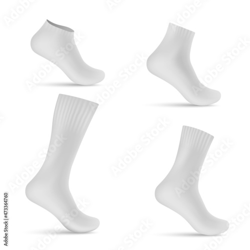Socks worn on invisible leg, realistic templates vector illustration isolated.