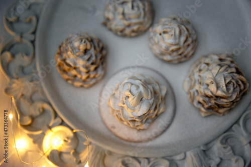Lovely new year christmas marshmallow in the form of fir cones