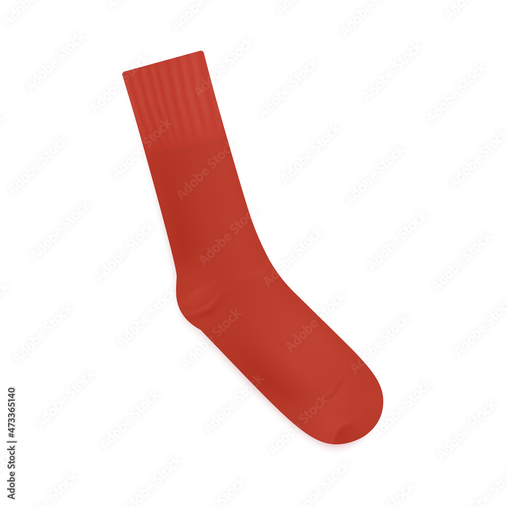 Red long textile sock 3d realistic template vector illustration isolated. Red long textile sock 3d realistic template vector illustration isolated.