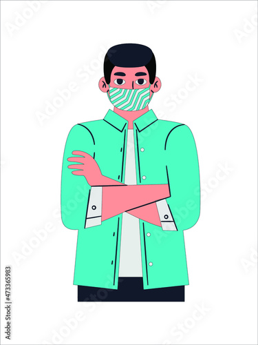 Boy wearing breath mask for protect to covid, vector illustrator 