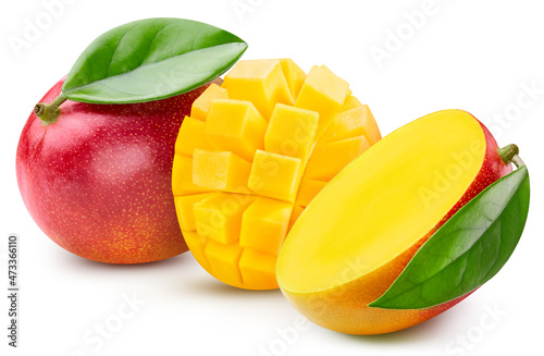 Mango and leaves, isolated on white background. Full depth of field. Mango With clipping path