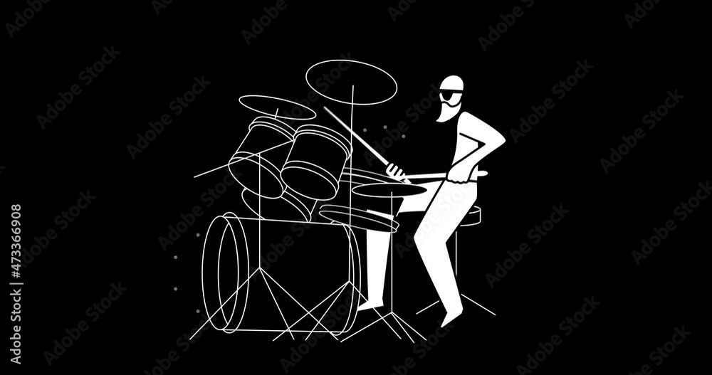 Musician plays drums. Jungle drummer. 2d, animation, cartoon ...