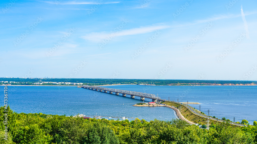 A bridge across the Volga river  in Ulyanovsk, Russia.