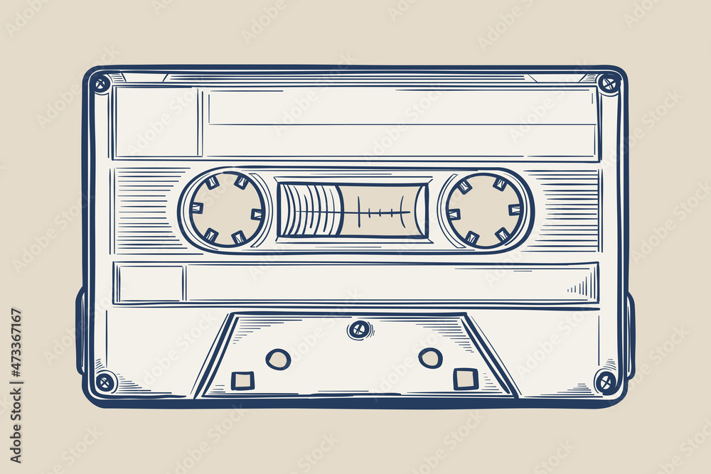 Fototapeta premium Hand drawn monochrome music audio cassette