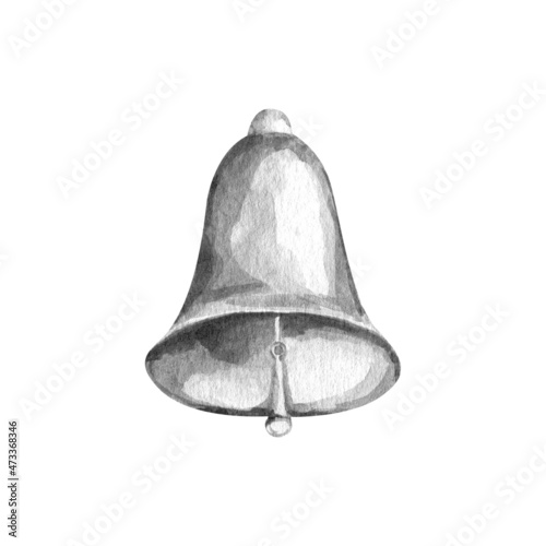 Watercolor Christmas decor silver bell illustration clipart.