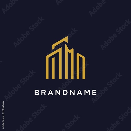 MN initial monogram with building logo design
