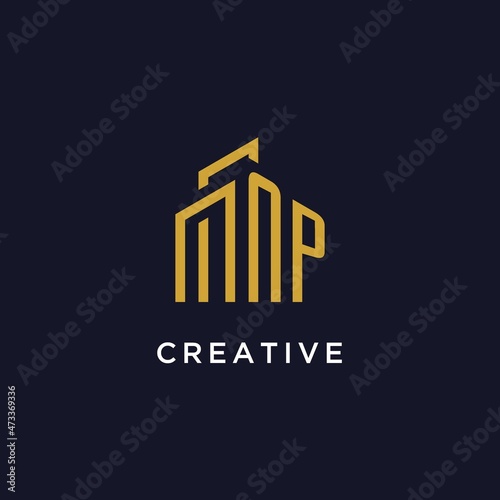 NP initial monogram with building logo design