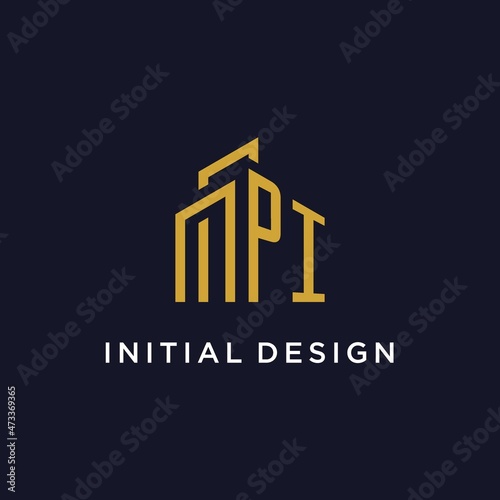 PI initial monogram with building logo design