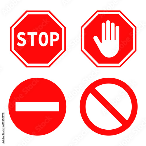 Red stop signs set on white background. Red stop signs set, great design for any purposes. Information icon vector.