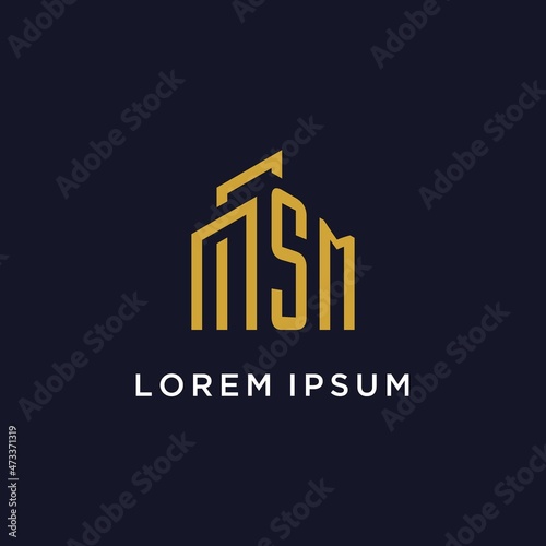 SM initial monogram with building logo design